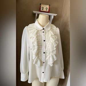 ll. Street Ivory Blouse Button Down Ruffled Women’s S-M